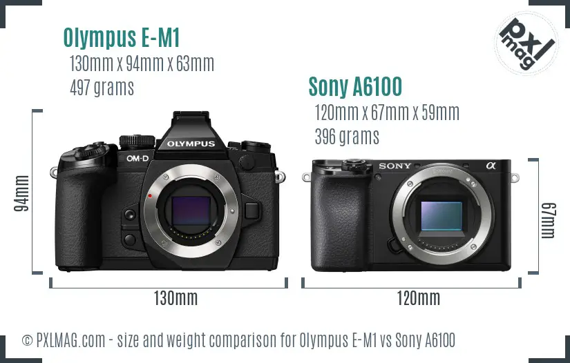 Olympus E-M1 vs Sony A6100 size comparison Olympus E-M1 vs Sony A6100 size comparison