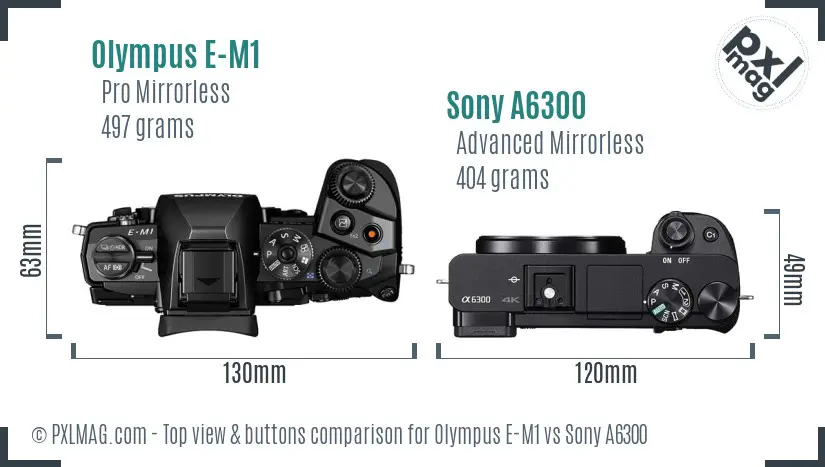 Olympus E-M1 vs Sony A6300 top view buttons comparison