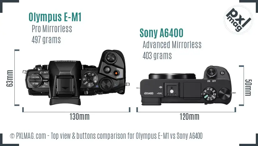 Olympus E-M1 vs Sony A6400 top view buttons comparison
