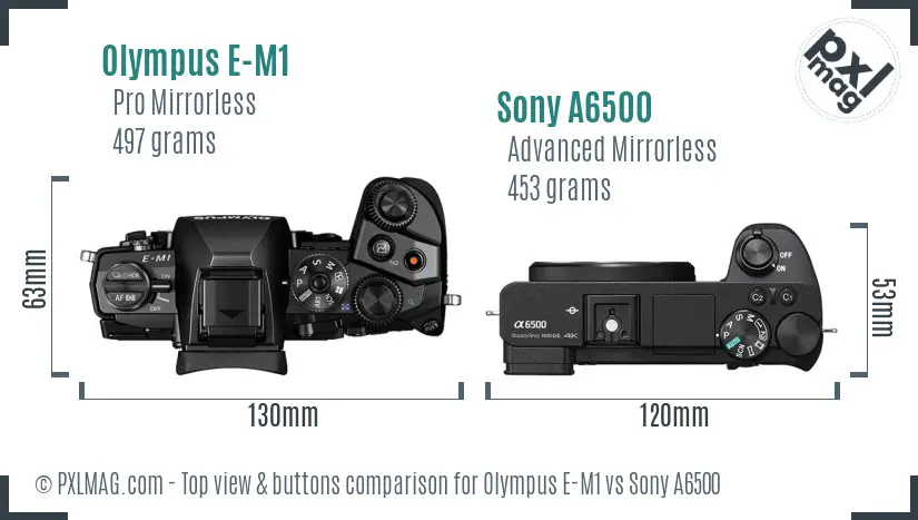 Olympus E-M1 vs Sony A6500 top view buttons comparison