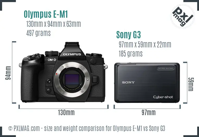 Olympus E-M1 vs Sony G3 size comparison