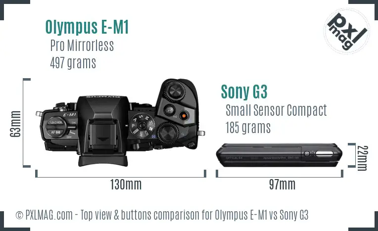 Olympus E-M1 vs Sony G3 top view buttons comparison