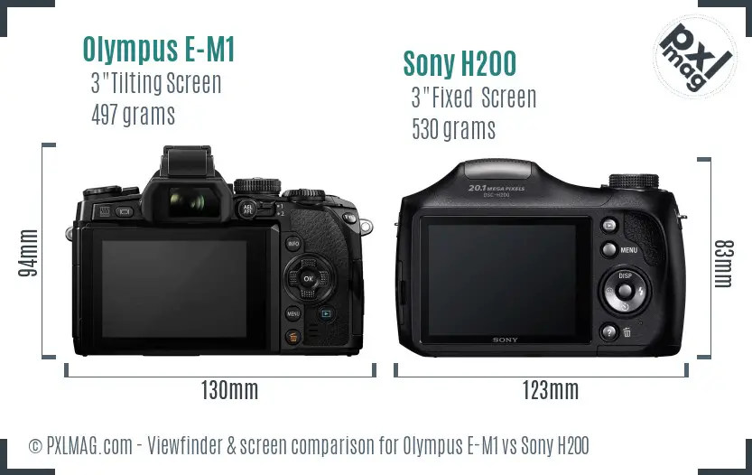 Olympus E-M1 vs Sony H200 Screen and Viewfinder comparison