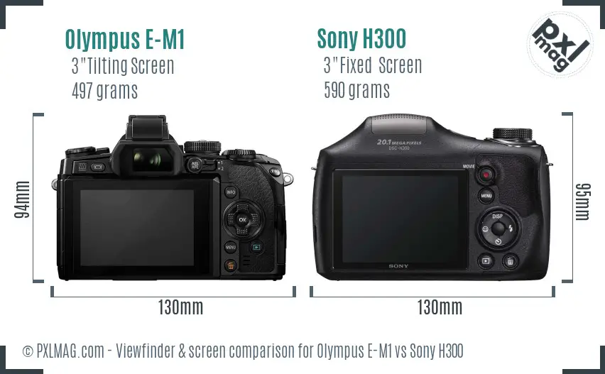 Olympus E-M1 vs Sony H300 Screen and Viewfinder comparison