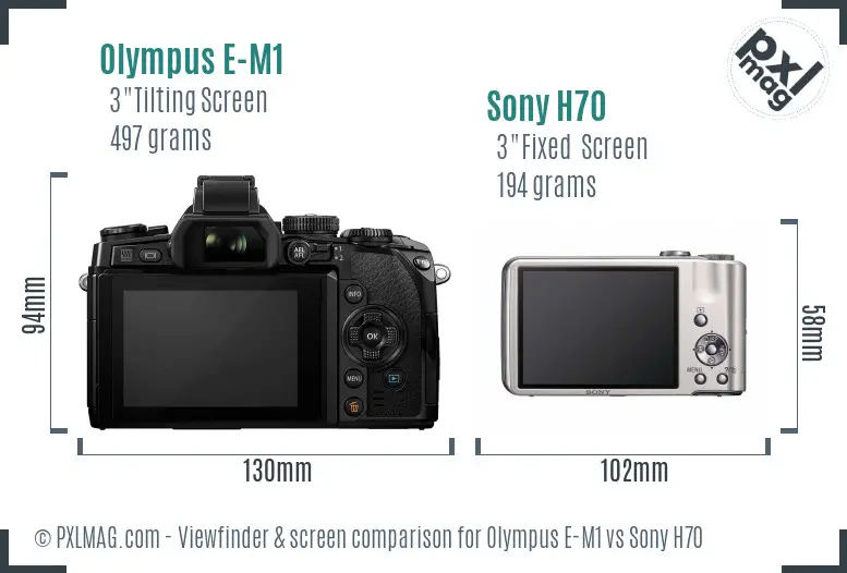 Olympus E-M1 vs Sony H70 Screen and Viewfinder comparison