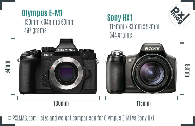 Olympus E-M1 vs Sony HX1 size comparison