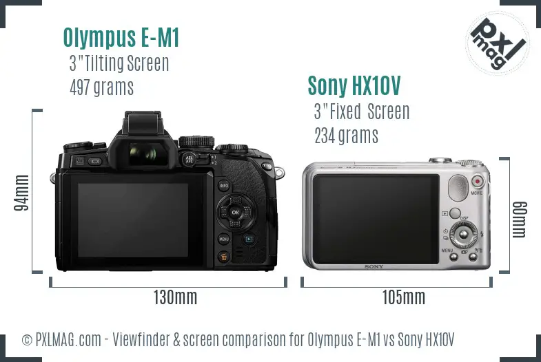 Olympus E-M1 vs Sony HX10V Screen and Viewfinder comparison