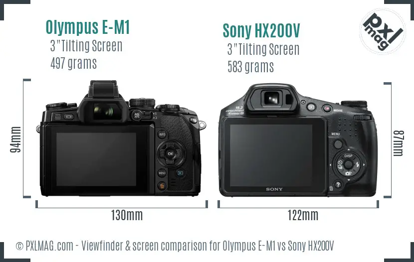Olympus E-M1 vs Sony HX200V Screen and Viewfinder comparison