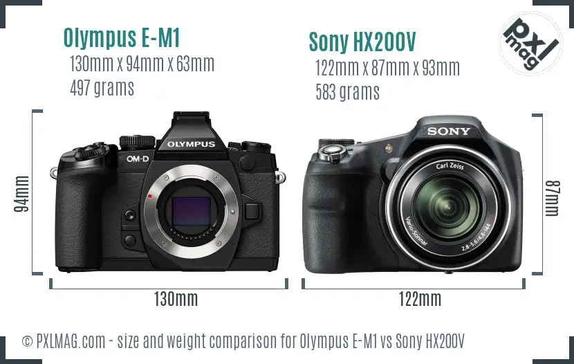 Olympus E-M1 vs Sony HX200V size comparison