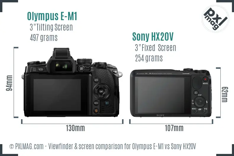Olympus E-M1 vs Sony HX20V Screen and Viewfinder comparison