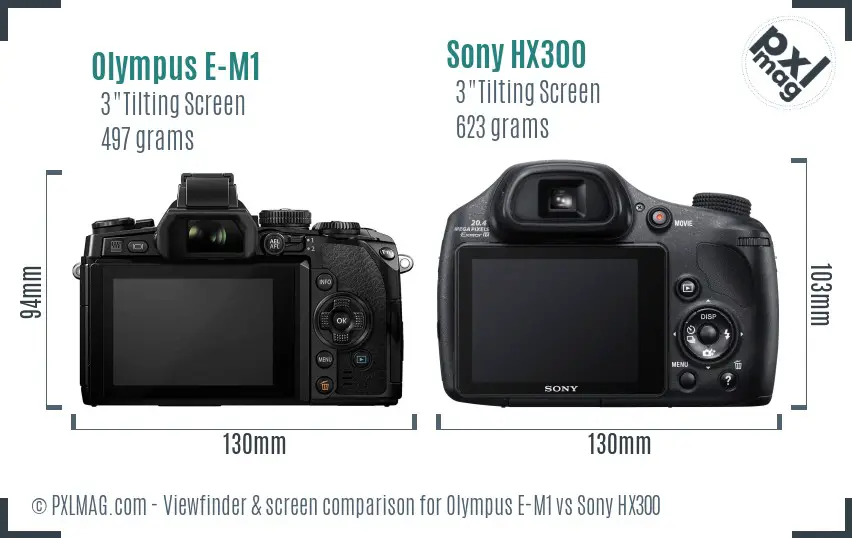 Olympus E-M1 vs Sony HX300 Screen and Viewfinder comparison