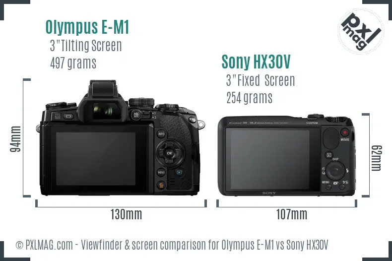 Olympus E-M1 vs Sony HX30V Screen and Viewfinder comparison