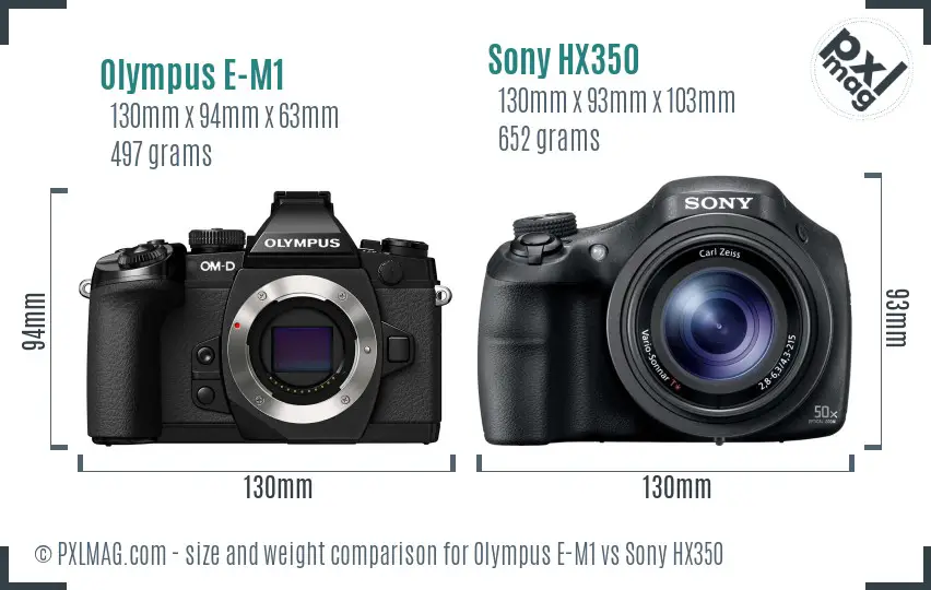 Olympus E-M1 vs Sony HX350 size comparison