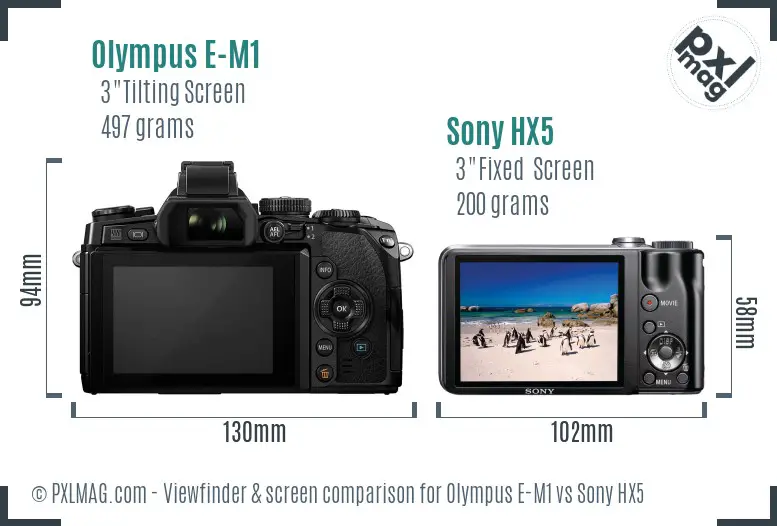 Olympus E-M1 vs Sony HX5 Screen and Viewfinder comparison