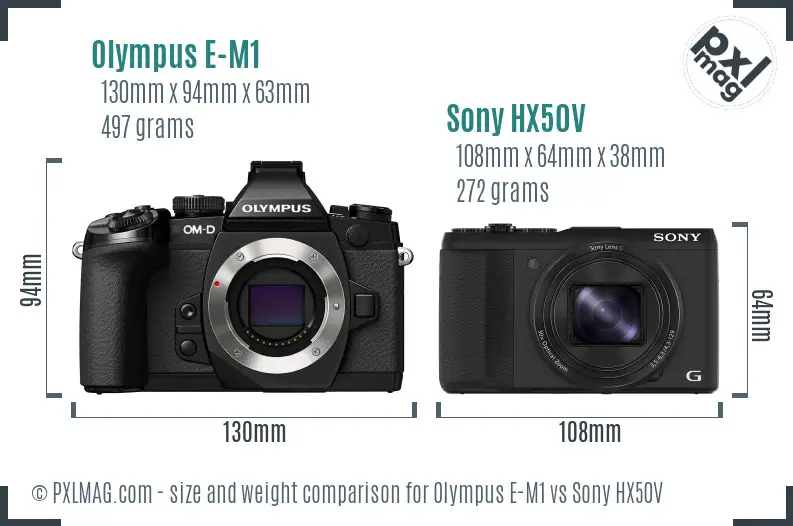 Olympus E-M1 vs Sony HX50V size comparison
