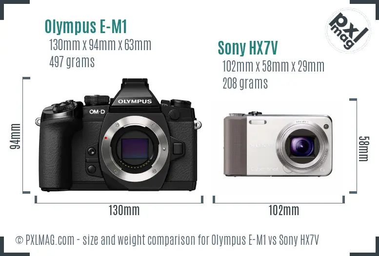 Olympus E-M1 vs Sony HX7V size comparison