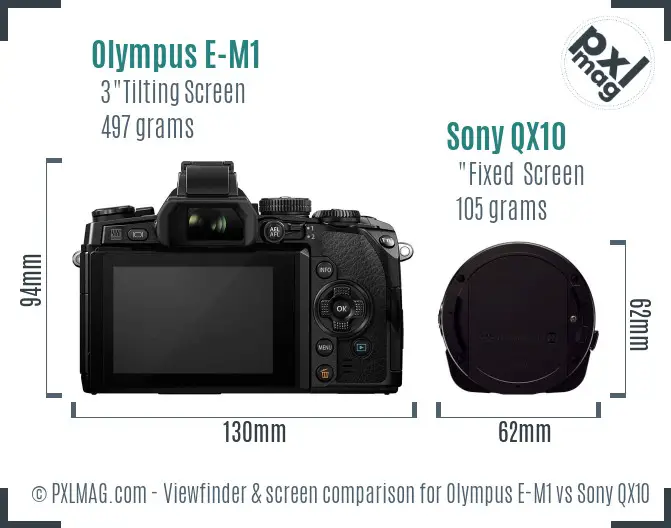 Olympus E-M1 vs Sony QX10 Screen and Viewfinder comparison