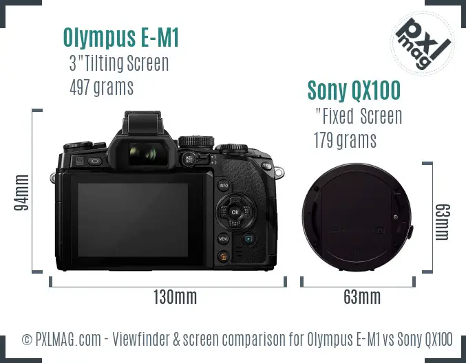 Olympus E-M1 vs Sony QX100 Screen and Viewfinder comparison