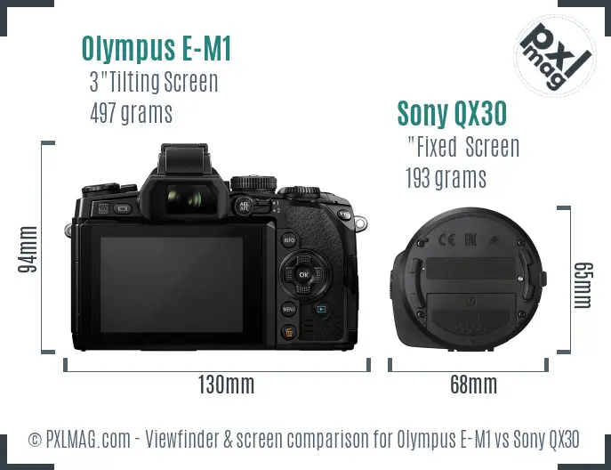 Olympus E-M1 vs Sony QX30 Screen and Viewfinder comparison