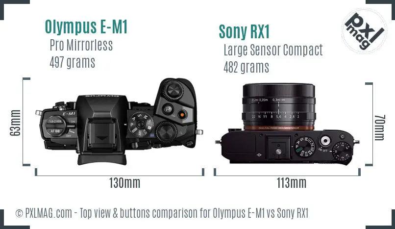 Olympus E-M1 vs Sony RX1 top view buttons comparison