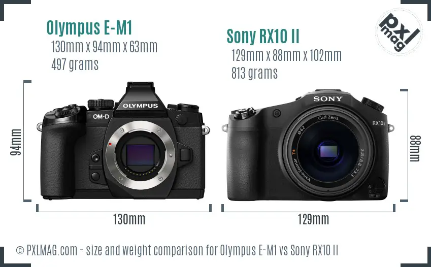 Olympus E-M1 vs Sony RX10 II size comparison