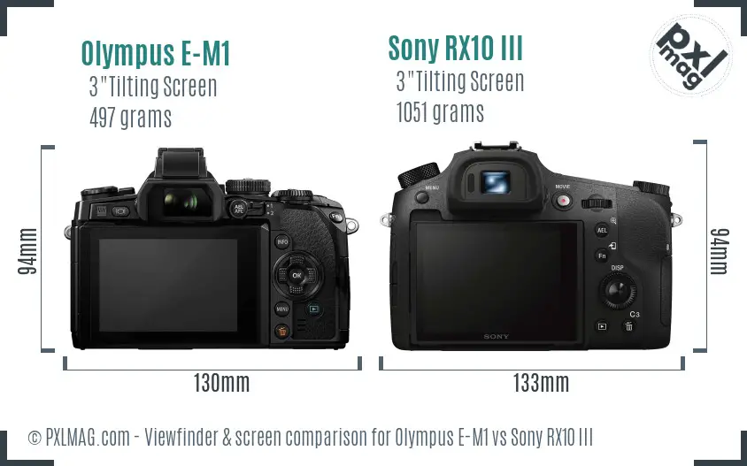 Olympus E-M1 vs Sony RX10 III Screen and Viewfinder comparison
