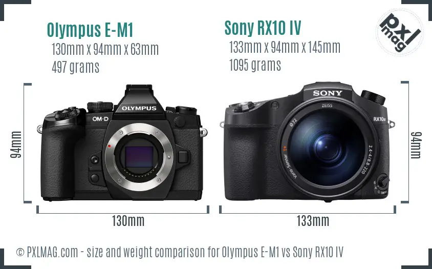 Olympus E-M1 vs Sony RX10 IV size comparison