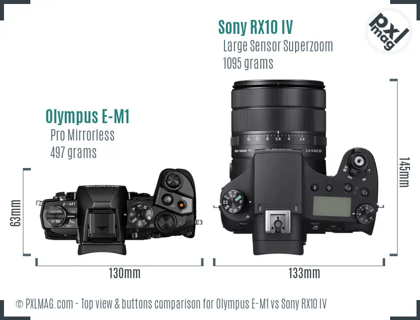 Olympus E-M1 vs Sony RX10 IV top view buttons comparison