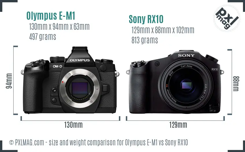 Olympus E-M1 vs Sony RX10 size comparison