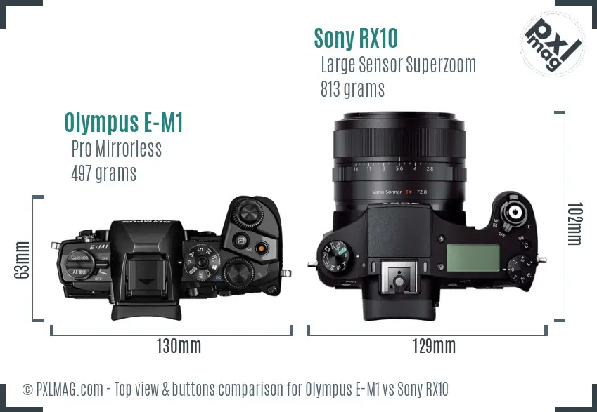 Olympus E-M1 vs Sony RX10 top view buttons comparison