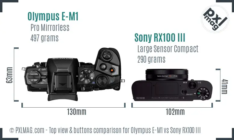 Olympus E-M1 vs Sony RX100 III top view buttons comparison