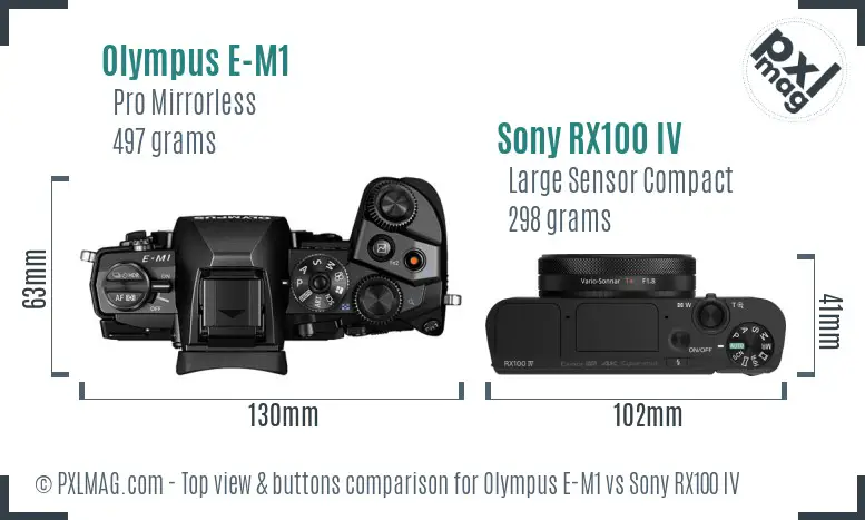 Olympus E-M1 vs Sony RX100 IV top view buttons comparison