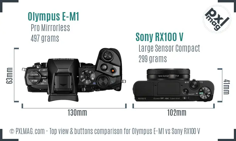 Olympus E-M1 vs Sony RX100 V top view buttons comparison