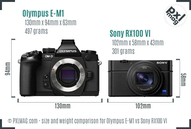 Olympus E-M1 vs Sony RX100 VI size comparison Olympus E-M1 vs Sony RX100 VI size comparison
