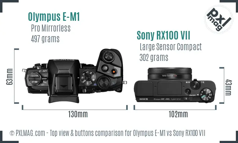 Olympus E-M1 vs Sony RX100 VII top view buttons comparison