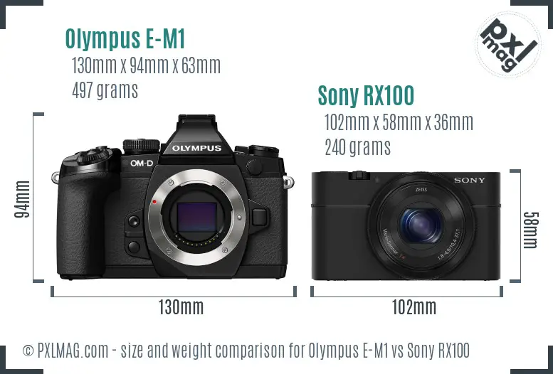 Olympus E-M1 vs Sony RX100 size comparison