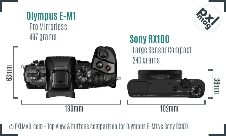 Olympus E-M1 vs Sony RX100 top view buttons comparison