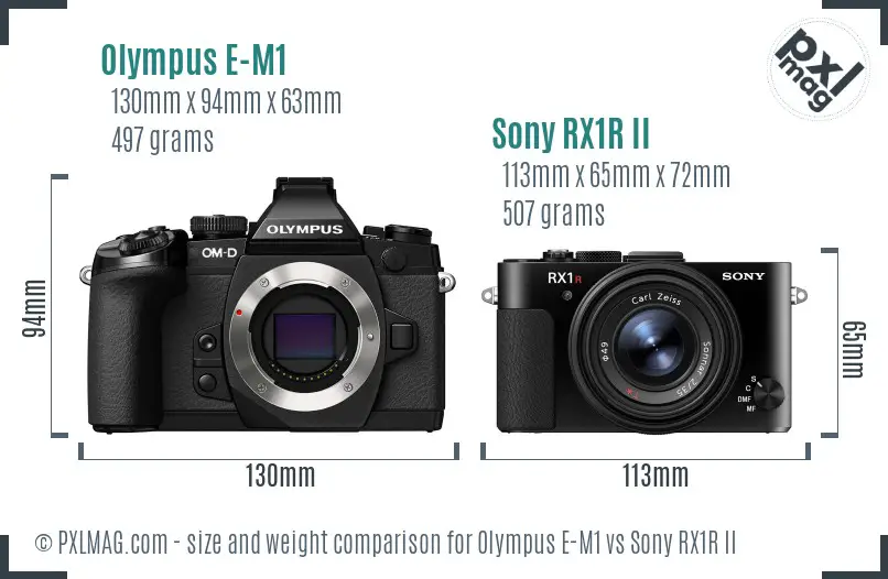 Olympus E-M1 vs Sony RX1R II size comparison