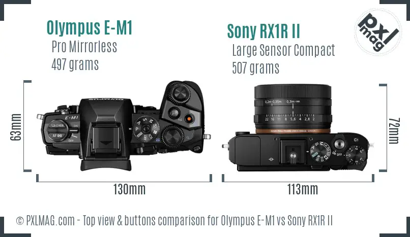 Olympus E-M1 vs Sony RX1R II top view buttons comparison