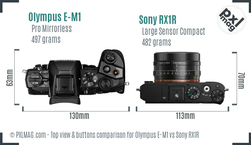 Olympus E-M1 vs Sony RX1R top view buttons comparison