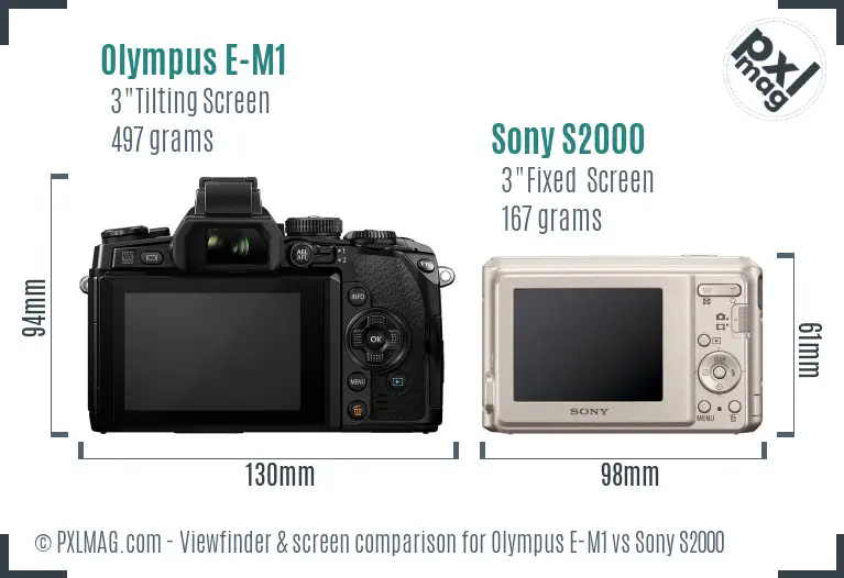 Olympus E-M1 vs Sony S2000 Screen and Viewfinder comparison