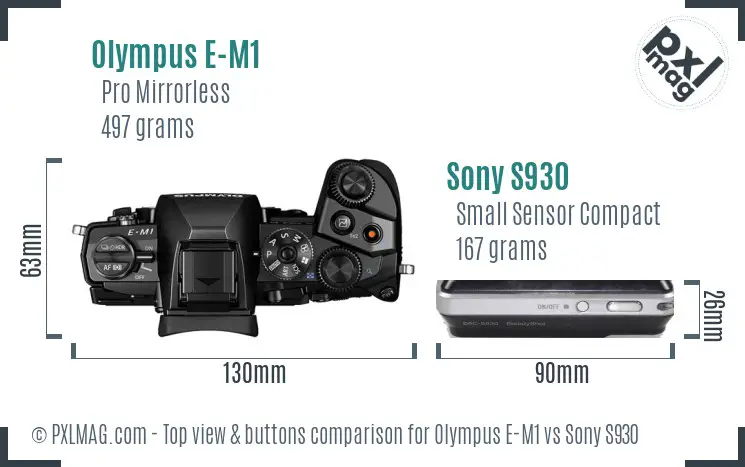 Olympus E-M1 vs Sony S930 top view buttons comparison