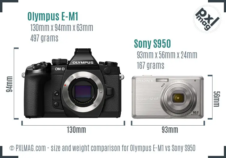Olympus E-M1 vs Sony S950 size comparison
