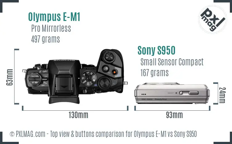 Olympus E-M1 vs Sony S950 top view buttons comparison