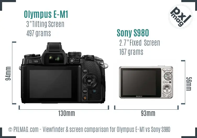 Olympus E-M1 vs Sony S980 Screen and Viewfinder comparison