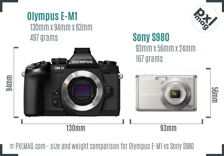 Olympus E-M1 vs Sony S980 size comparison