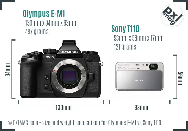 Olympus E-M1 vs Sony T110 size comparison Olympus E-M1 vs Sony T110 size comparison