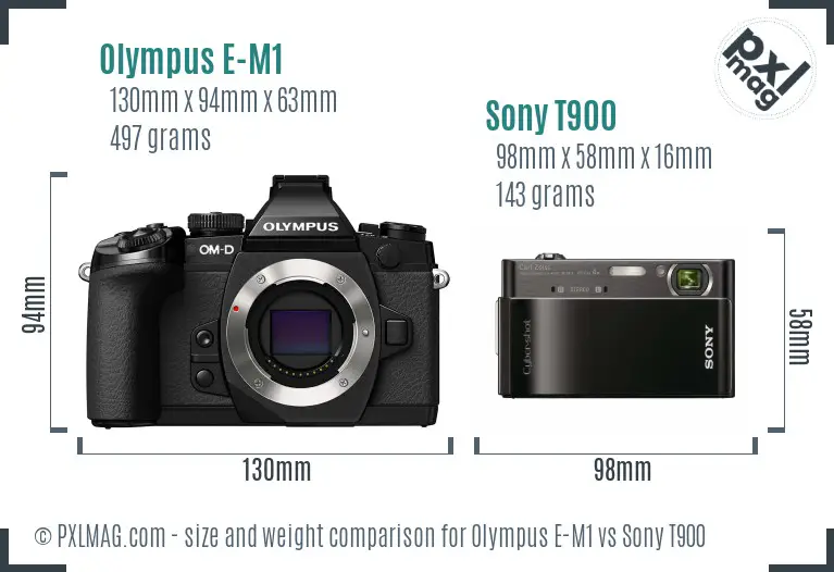Olympus E-M1 vs Sony T900 size comparison Olympus E-M1 vs Sony T900 size comparison