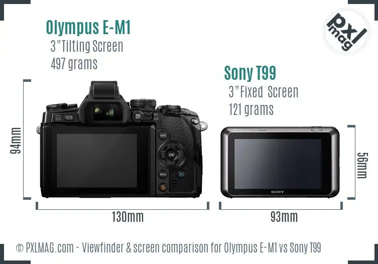 Olympus E-M1 vs Sony T99 Screen and Viewfinder comparison