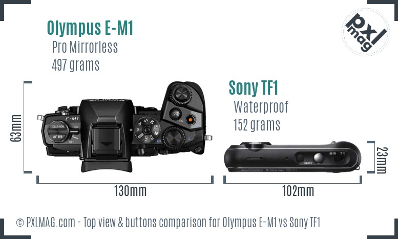 Olympus E-M1 vs Sony TF1 top view buttons comparison